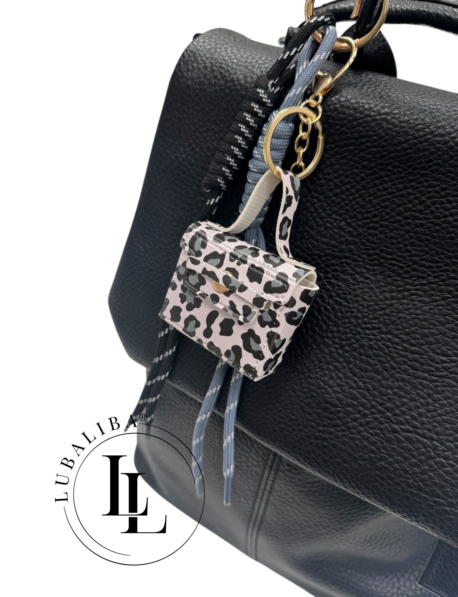 Anhänger Schlüsselanhänger " Mini Handtasche Leo Design Rose/Grau "